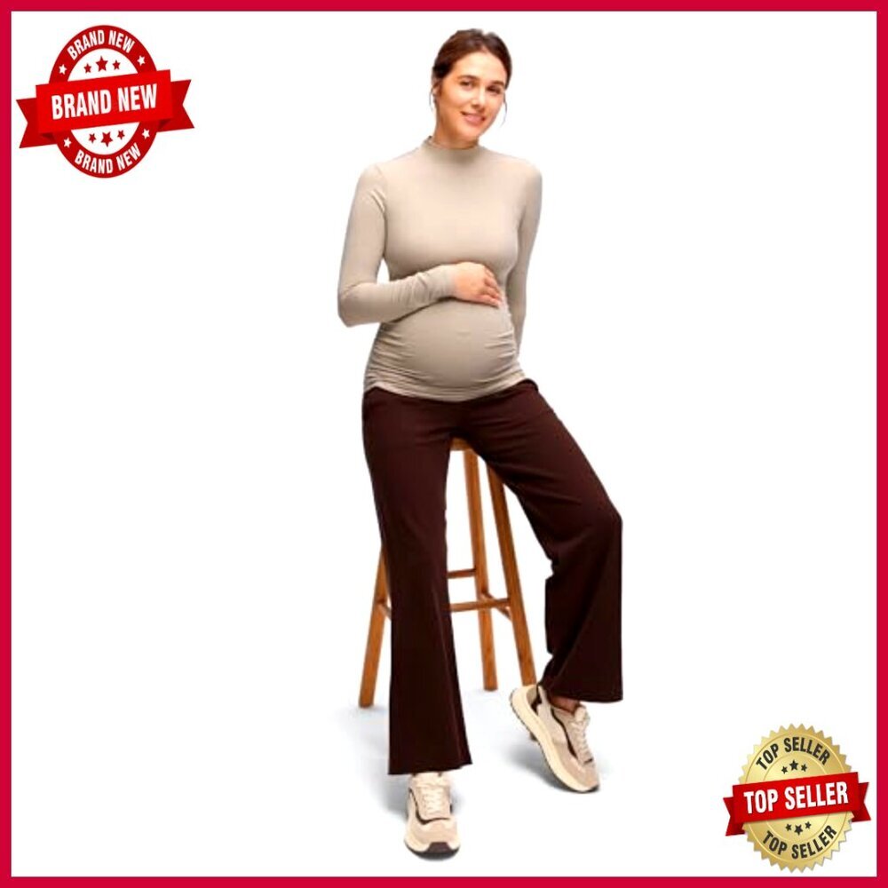 Maternity Long Sleeve Mock Neck Top - Cloud Jersey Fabric - Side Ruched - Picture 5 of 6